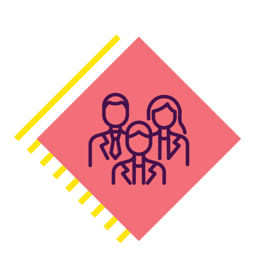 three outlined persons in suits (leaders)